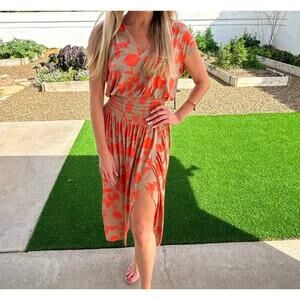 Ramy Brook Smocked Midi Dress Size XXS Slit Resortwear Beachy Vacation‎ Coastal